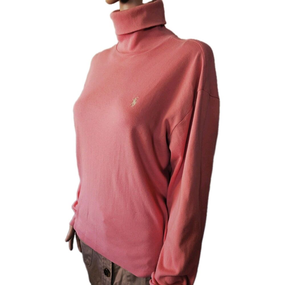 Lauren Ralph Lauren Pink Cotton Knit Long Sleeve Turtleneck Sweater L